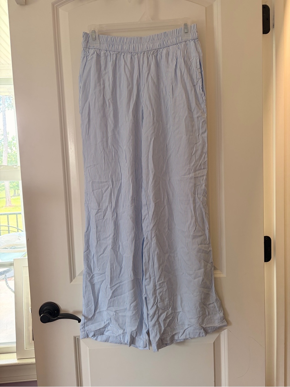 Women’s Blue and White Striped Pajama Pants
